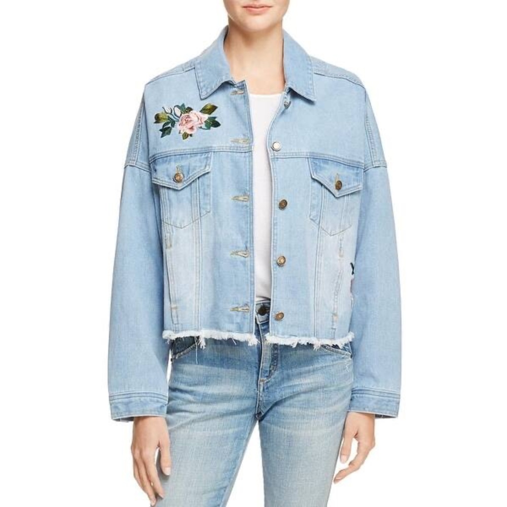 Sadie & Sage Denim Floral Embroidered Jacket